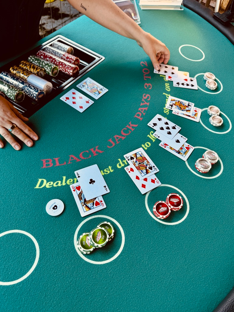 Blackjack table with cards